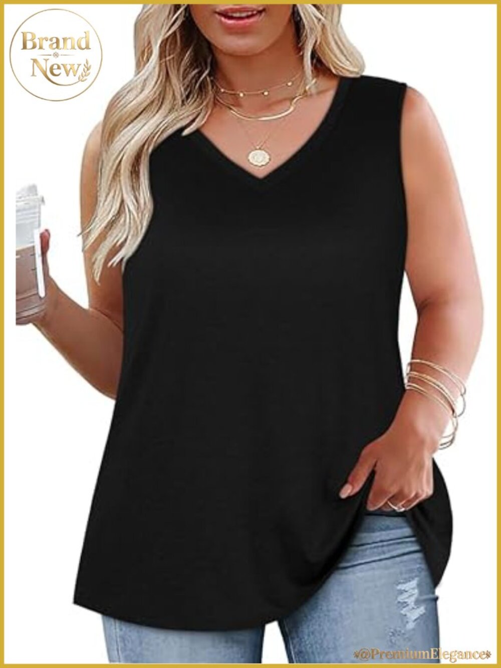 Plus Size Sleeveless Tank Top Women V Neck Loose Fit Cotton Summer Tshirts